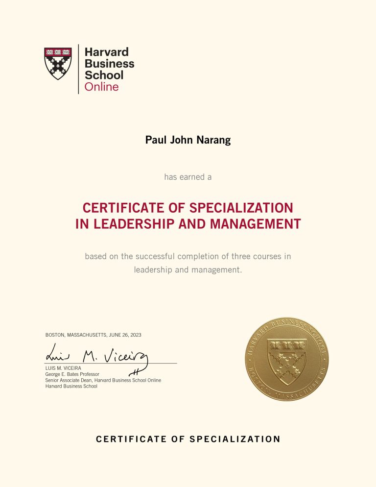 HBS Certificate of Specialization in Leadership and Management