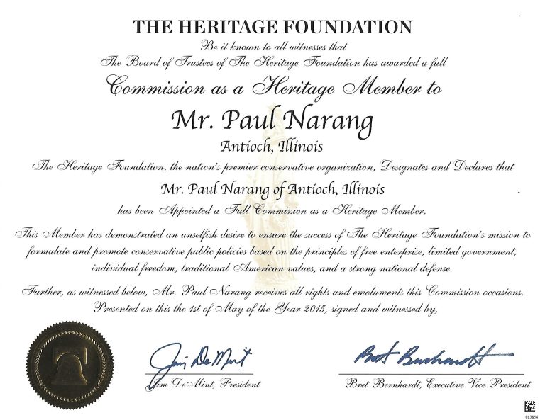 The Heritage Foundation Recognition